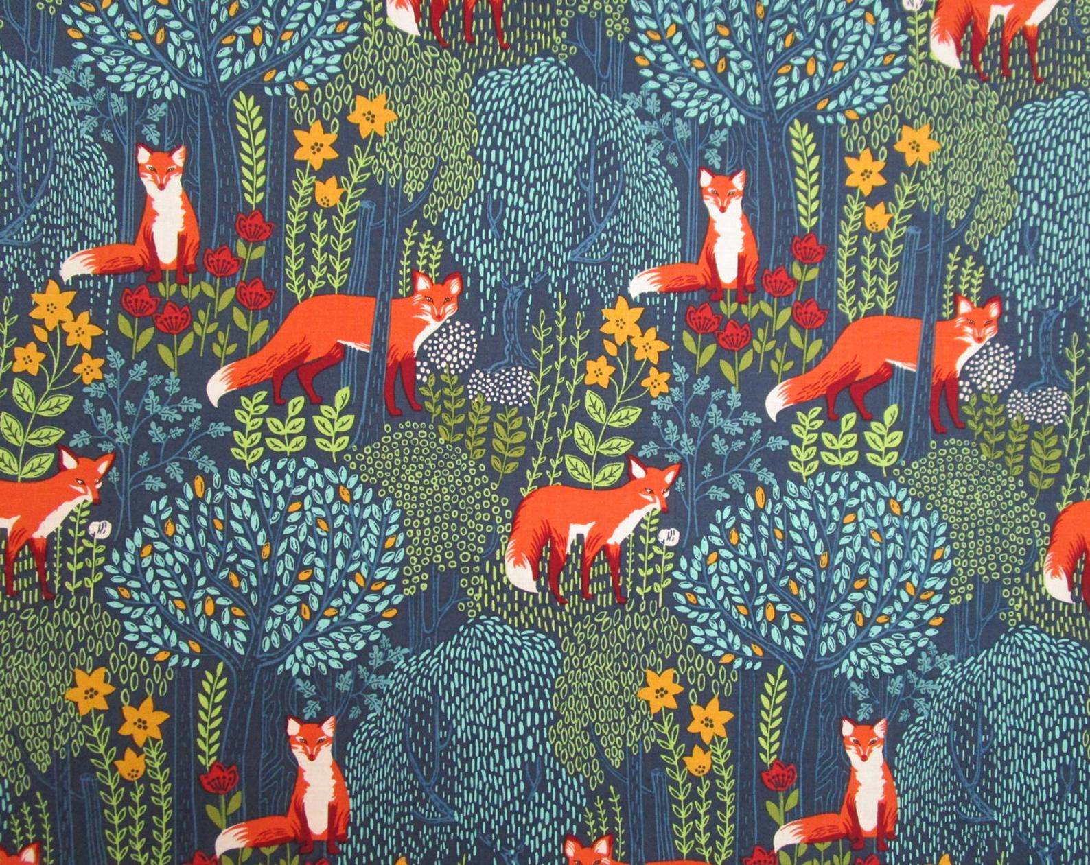 blue fabric with orange fox